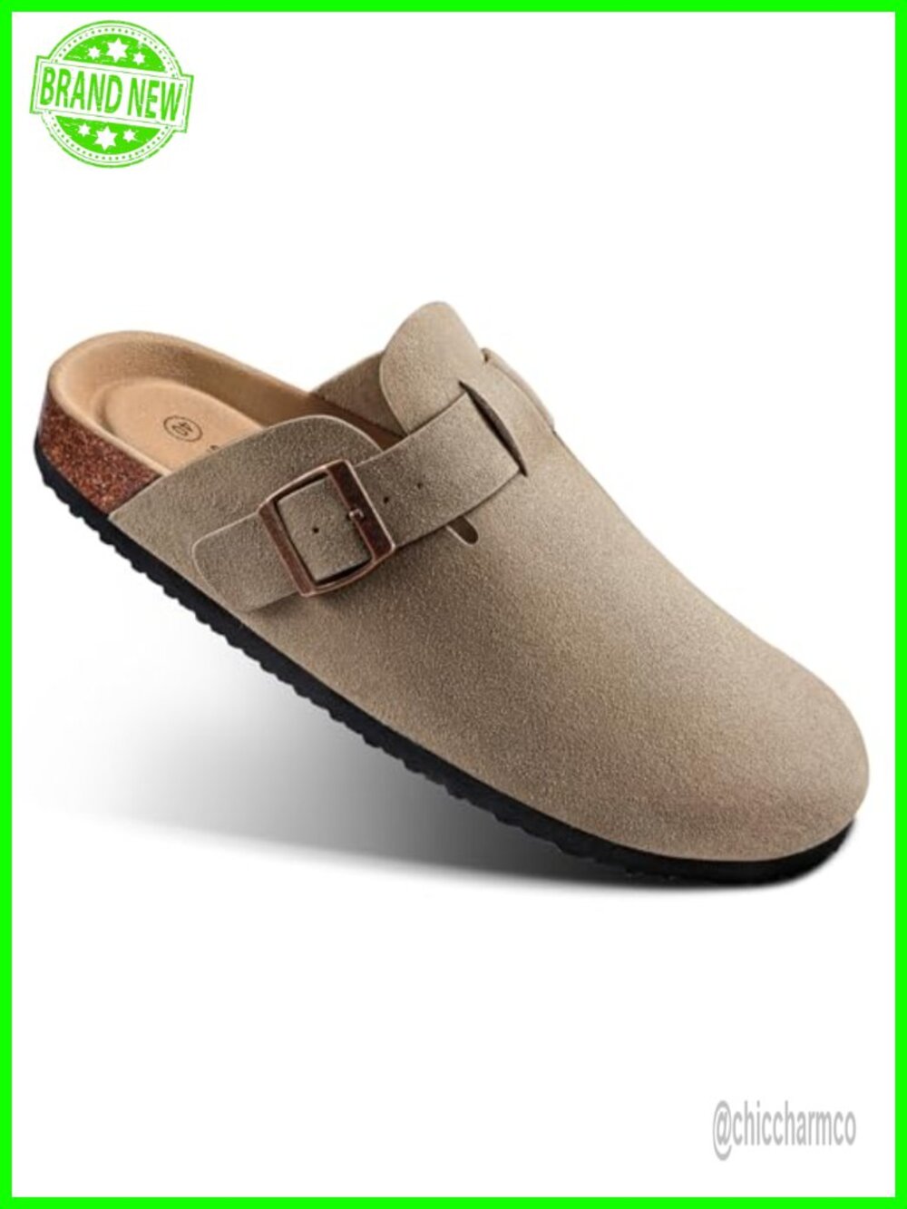 Women's Suede Clogs with Cork Footbed, Arch Support, Slip-On, Non-Slip